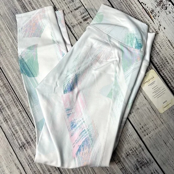 Fabletics High Waisted White & Pastel 7/8 Leggings Athletic MEDIUM - Picture 1 of 4